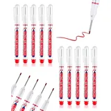 WUNZILO 10 Stück Tieflochmarker,Bohrlochmarker, Extralange Spitze Tiefenlochmarker, Markierungsstift für Holz, Kunststoff, Wand, Metall, Karton Baustellen Stift (Rot)