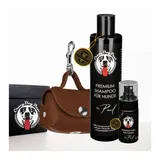 CrazyDogPaul Fellpflege Geschenk für Hunde - EXKLUSIVE Geschenkbox mit Hundekotspender, (1 x Hundeshampoo, 1 x Fellpflegespray, 1 x Pfotenbalsam von CrazyDogPaul, 1 x MiniBag für die Hundeleine - Farbe: braun, 3-St), luxuriöses Geschenk für Hundebesitzer