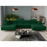Sofnet Wohnlandschaft Caris U mit Schlaffunktion und einstellbare Kopfstützen, Ecksofa mit zwei Bettkästen, Couch, Sofa, Bettsofa (Grün (Kronos 19), Ecksofa Rechts)