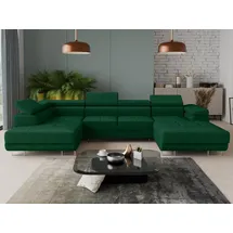 Sofnet Wohnlandschaft Caris U mit Schlaffunktion und einstellbare Kopfstützen, Ecksofa mit zwei Bettkästen, Couch, Sofa, Bettsofa (Grün (Kronos 19), Ecksofa Rechts)