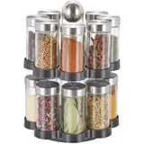 Relaxdays Gewürzregal 16 Gewürzgläser 25 x 17,5 cm Silber/Schwarz