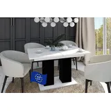 Design Esstisch DE-1 Weiß Hochglanz - Schwarz matt ausziehbar 130 cm bis 170 cm Ausziehtisch Esszimmertisch Küchentisch Tisch für bis zu 6 Personen Funktionstisch Konsolentisch Esszimmermöbel