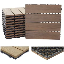 Mendler WPC Bodenfliese HWC-E20, Holzoptik Balkon/Terrasse, 3D-Struktur linear ~ 11x je 30x30cm = 1qm, geprägt-braun