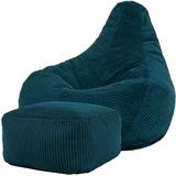 I.C.O.N. Icon Dalton Sitzsack mit Hocker Cord, Blaugrün, Gaming Sitzsack Erwachsene mit Füllung, Bean Bag, Cord Sessel, Lounge Sessel, Lounge Stuhl, Schlafzimmer, Wohnzimmer, Wohnzimmer Möbel