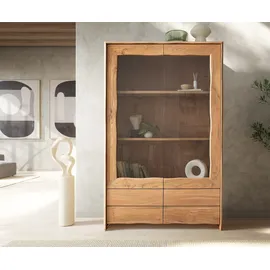 DeLife Vitrine Live-Edge 120x190 cm Akazie Natur 2 Türen 4 Schubladen Massiv, Vitrinen, Baumkantenmöbel, Massivholzmöbel, Massivholz