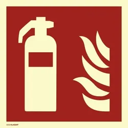 Feuerlöscher, ISO 7010, PVC-U selbstklebend, langnachleucht., 160-mcd, 148x148mm