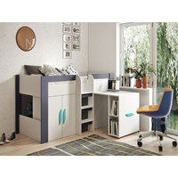 Feldmann-Wohnen Hochbett TABLET (Etagenbett mit Kleiderschrank und Schreibtisch) Farbe wählbar weiß
