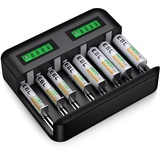 EBL Akku Ladegerät inkl. 4*AA 2800mAh und 4*AAA 1100mAh Schnell Batterie ladegerät-für AA AAA C D NI-Mh Akku mit Type C Input LCD Anzeige Batterienladegerät