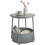 VASAGLE LILEA Kollektion - Beistelltisch rund, Kleiner Tisch, Couchtisch klein, Wohnzimmertisch, Korb aus Stoff, Stauraum für Wohnzimmer, Nachttisch modern, Taubengrau-schiefergrau LET223G36
