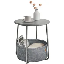VASAGLE LILEA Kollektion - Beistelltisch rund, Kleiner Tisch, Couchtisch klein, Wohnzimmertisch, Korb aus Stoff, Stauraum für Wohnzimmer, Nachttisch modern, Taubengrau-schiefergrau LET223G36