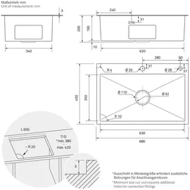 ML-Design Spülbecken Edelstahl 68x45 cm Rechteckig, 1 Becken mit Abtropfkorb, Seifenspender, Silber, Metall, 45x20x68 Küchen, Küchenausstattung, Küchenspülen