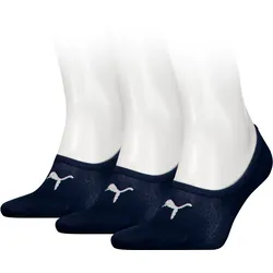 Füßlinge PUMA "PUMA UNISEX FOOTIE 3P", Damen, Gr. 43-46, blau (navy), Baumwollmischung, elastisch, Socken, NoShow Socks, atmungsaktiv, elastisches Bündchen