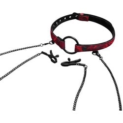 Rosegasm - Open Mouth Gag with Nipple Clips, schwarz | rot