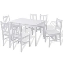 vidaXL Siebenteiliges Esstisch-Set Pinienholz Weiß