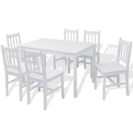 vidaXL Siebenteiliges Esstisch-Set Pinienholz Weiß