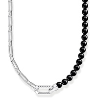 Thomas Sabo Kette mit schwarzen Onyx-Beads und Kettengliedern Silber, aus leicht geschwärztem 925er Sterlingsilber, Länge 55cm, KE2179-507-11-L55V