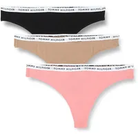 Tommy Hilfiger Damen 3er Pack Strings Tangas, Mehrfarbig (Flora Pink/Oat Milk/Black), L - L