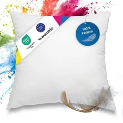 wometo Federkissen Kissen 100% Federn 50x50 - 600g OEKO-TEX Füllkissen Bezug Baumwolle weiß / Innenkissen / Füllkissen / Kissenfüllung / kleine Sofakissen