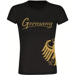 multifanshop Damen T-Shirt - Germany - Adler seitlich Gold - Druck gold metallic - Frauen
