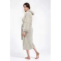 my home Unisex-Bademantel Lillou, ideal für Sauna & Spa, Hotelbademantel, Morgenmantel, Langform, Microfaser, Kapuze, Gürtel, kuschelig weicher Fleece, plüsch, für Damen und Herren, XS-3XL beige S | 120 cm