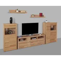 Wohnwand HOME AFFAIRE "Silkeborg", beige (kernbuche teilmassiv), Holzwerkstoff Kernbuchefarben (Korpus)/ Massivholz Kernbuche (Front), Holz teilmassiv, Kastenmöbel-Sets, teilmassiv mit schöner griffloser Optik