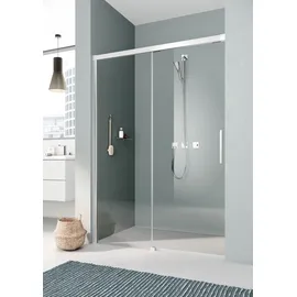 Kermi Nica Gleittür 2-tlg., mit Festfeld NIL2L14020VAK 140x200cm, silber hochglanz, ESG klar, links