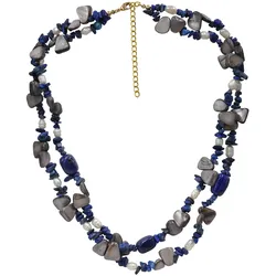Collierkettchen STEUER "Collier 2-reihig Sodalith,Perlen und Muschel", blau, Halsketten, Damen, 59cm, Metall, glänzend
