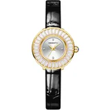 JewelryWe Damenuhr Analog Quarz Armbanduhr Elegant Schmal Trapezförmig Kristall Echtleder Leder Armband Uhr Damen 30m Wasserdicht Geschäft Lässige Uhren für Frauen Mädchen Schwarz