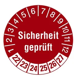 Prüfplaketten "Sicherheit geprüft", rot/weiß, Ø 30 mm, 10 Stück (Ausführung: ab 26)