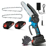 Mini-Kettensäge, 4 Zoll 6 Zoll 21V Elektro-Kettensäge, Akku Kettensäge, mit 2 Batterie + Ladegerät für Gartenarbeit Baumbeschneidung Holzschne...