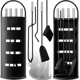 Kesser KESSER® Kaminzubehör 5-teiliges Kaminbesteck Set – Modern Design, beschichtet, Hochwertige Kamingarnitur aus 5 Teilen: Besen, Schaufel, Schürhaken, Zange, Ständer mit Sichtschutz Edelstahl