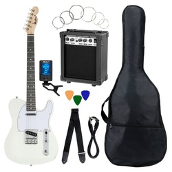 McGrey E-Gitarre Rockit elektrische Gitarre, TL-Style, Komplettset 4/4, 8-St., inkl. Verstärker, Tasche, Stimmgerät, Plektren, Gurt und Kabel, 10 Watt (RMS) Gitarrenverstärker inklusive! weiß