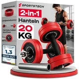Sportstech AH300, Hanteln Set, 20 kg-30 kg, 2in1 Kurzhanteln und Langhantel Set, verstellbar, mit Silikonüberzug, Gewichte Hantelset für Zuhause, Krafttraining, Fitness Home