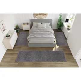 OTTO home Bettumrandung Shaggy 30, Höhe 30 mm, (3-tlg), gewebt, 2- oder 3-teilig, Bettvorleger, Läufer-Set, Uni-Farben blau