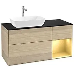 Villeroy und Boch Finion Waschtischunterschrank G812HFPC 120cm, Abdeckplatte black matt, Emotion, Regale Gold matt lacquer, Oak Veneer