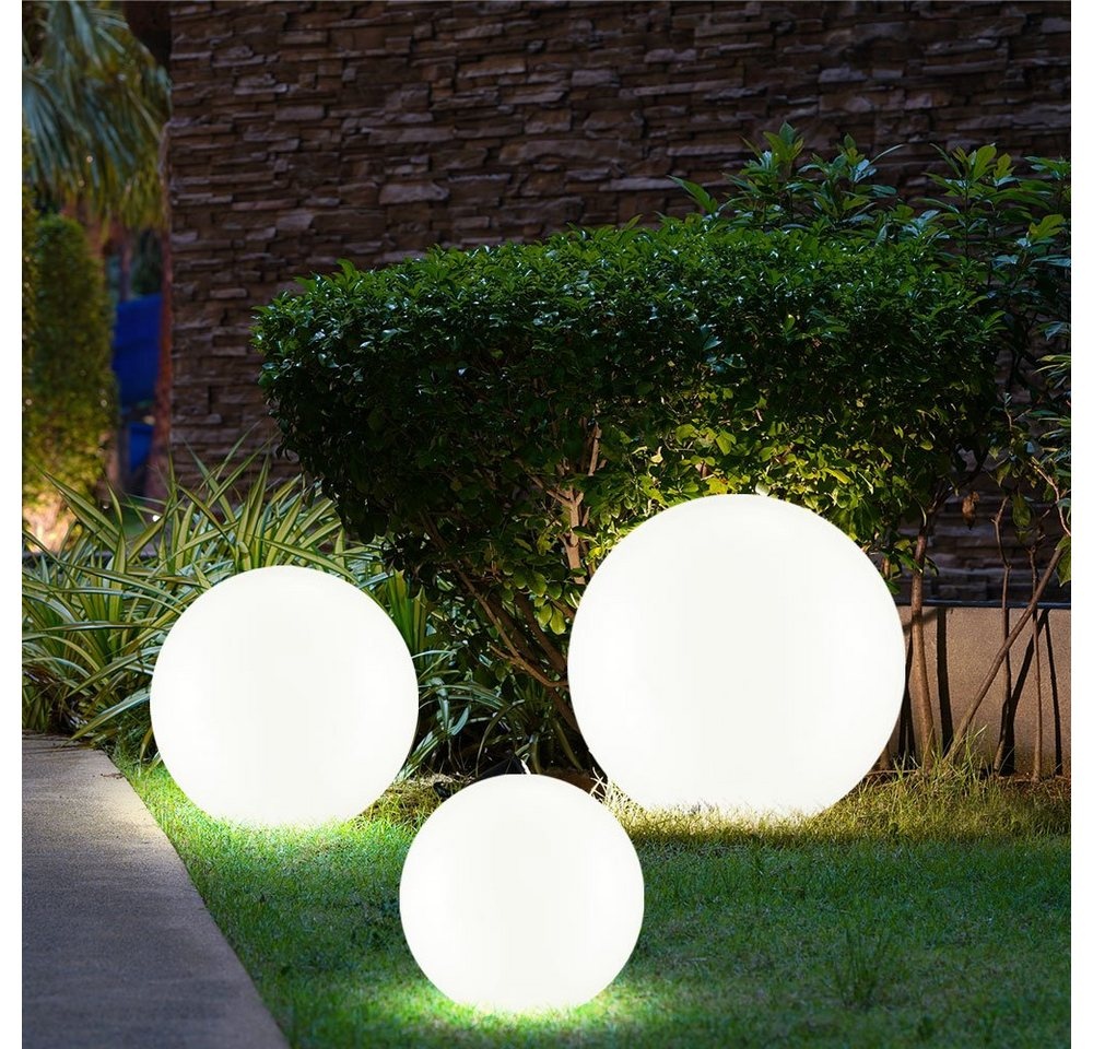 etc-shop LED Gartenleuchte, LED-Leuchtmittel fest verbaut, 3er Set LED Solar Leuchten Kugeln Außen Beleuchtungen Lampen Weiß weiß