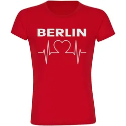 multifanshop Damen T-Shirt - Berlin rot - Herzschlag - Druck weiß - Frauen