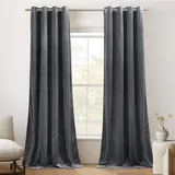 PONY DANCE Wohnzimmer Gardinen Samt Grau Thermovorhang mit Ösen 2er Set Soft and Thick Velvet Curtains (300g/m2) Thermo Vorhang gegen Hitze Verdunklungsvorhänge Samtvorhang, H 240 x B 132 cm