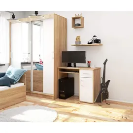 abamihome Akord Pin In Der Farbe Sonoma-eiche Schublade, Front Weiß Holzwerkstoff, Nachbildung, Holz Optik, 3 Fächer, 1 Schubladen, Rechteckig,Rechteckig, 90x74x50 cm, Arbeitszimmer, Schreibtische, Computertische