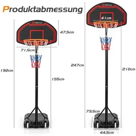 Costway Basketballständer 155-210cm höhenverstellbar, Basketballkorb mit Ständer, Basketballanlage rollbar, Korbanlage geeignet für Indoor und Outdoor