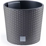 KONZEPT Blumentopf Ø 30 cm mit Einsatz, 15 L, mit Drainagesystem, in Rattan-Optik, Rattan-Optik/Flechtstruktur, Matte Oberfläche, Volumen: 15 L grau