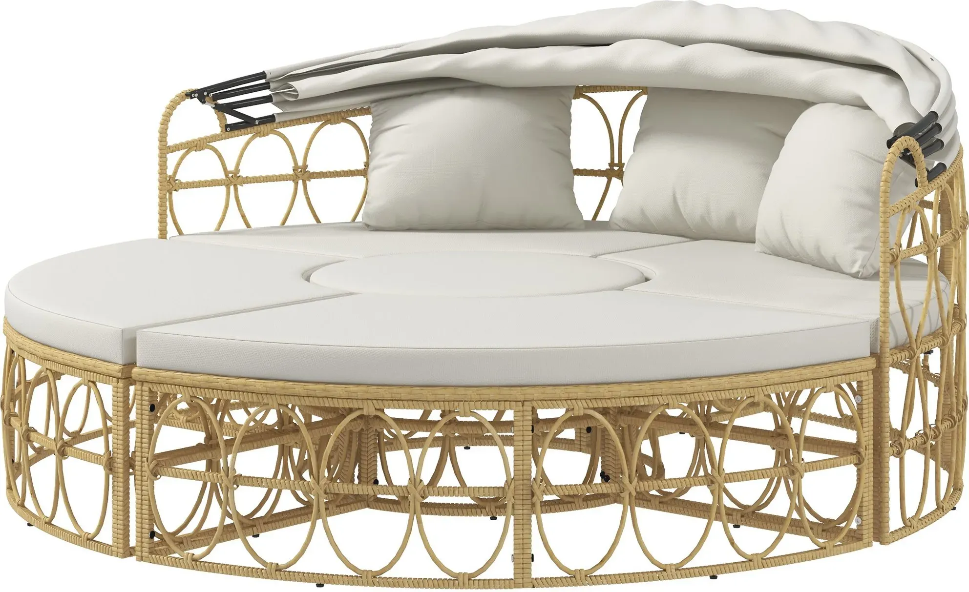 HOMCOM Muschel Gartenmöbel-Set Zweisitzer mit klappbarem Verdeck & Couchtisch in Creme, ideal für Garten & Terrasse   Aosom.de