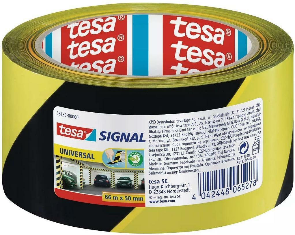 tesa, Klebeband, UNIVERSAL Signal Markierungsband, selbstklebendes PP Warnband zur permanenten Markierung (50 mm, 66 m, 1 Stück)