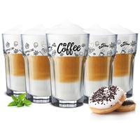 Sendez Latte-Macchiato-Glas 6 Kaffeegläser 300ml Latte Macchiato Gläser Teeggläser Cocktailgläser Caipirinha, Mit Löffel