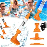 Poolsauger, 3 In 1 Poolsauger Kabellos mit Akku Pool Handsauger Wiederaufladbar Bodensauger Poolreiniger mit Teleskopstange 6W 1600Mah 104.5-165CM Pool Staubsauger für Kleine Pools Spas (Orange)