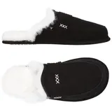 Vanuba Abby Lammfell Pantoletten, Leder Wolle, Bequeme Lammfell-Hausschuhe, Handgemacht - Schwarz/Weiss - 39 EU