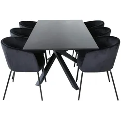 PiazzaBLBL Essgruppe Esstisch schwarz und 6 Berit Esszimmerstühle Velour schwarz.