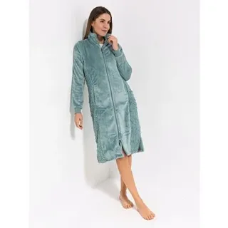 MONT CHALET Hauskleid mit Fellimitat Mikrofaser Chinchilla Schalkragen