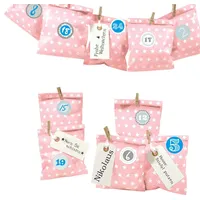 Frau Wundervoll DIY Adventskalender zum Befüllen Bescherung, Papiertueten flach 13x16,5cm, rosa Stern, Ziffern blau