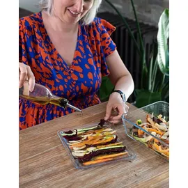 Pyrex Pyrex Zero Kunststoff-Vorratsgläser, rechteckig, Borosilikatglas, Glasdeckel, ofenfest (1 x 0,8 l + 1 x 1,5 l + 1 x 2,6 l) - Transparent